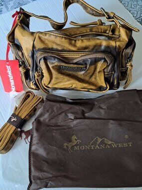 Montana West Brown Gold Hobo Bag Distressed Leather Look Crossbody Strap Western
